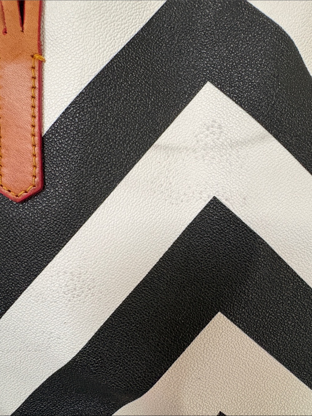 Dooney & Bourke Black and White Chevron Tote with Brown Trim - Picture 4 of 15